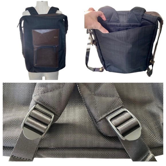 Tumi Dror Leather Nylon Rare Luxury Travel Backpack Modern Tote Briefcase Bag - Picture 14 of 14